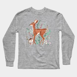 Little fawn and leaves Long Sleeve T-Shirt